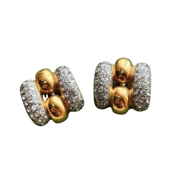 Valentino Vintage Rhinestone Clip-On Earrings Gold Tone - Picture 3 of 7
